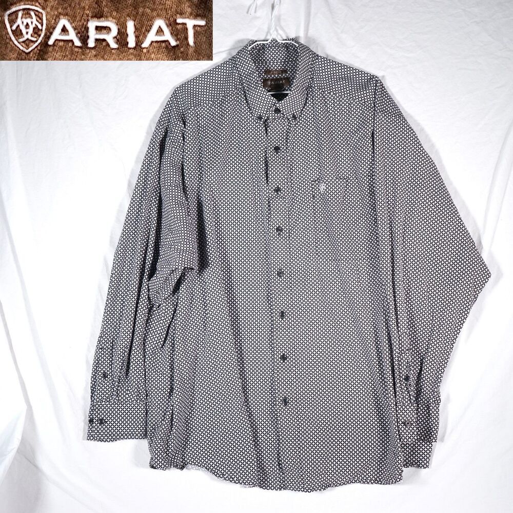 Ariat Men's Button Up Shirt Black White Long Sleeve 3XL